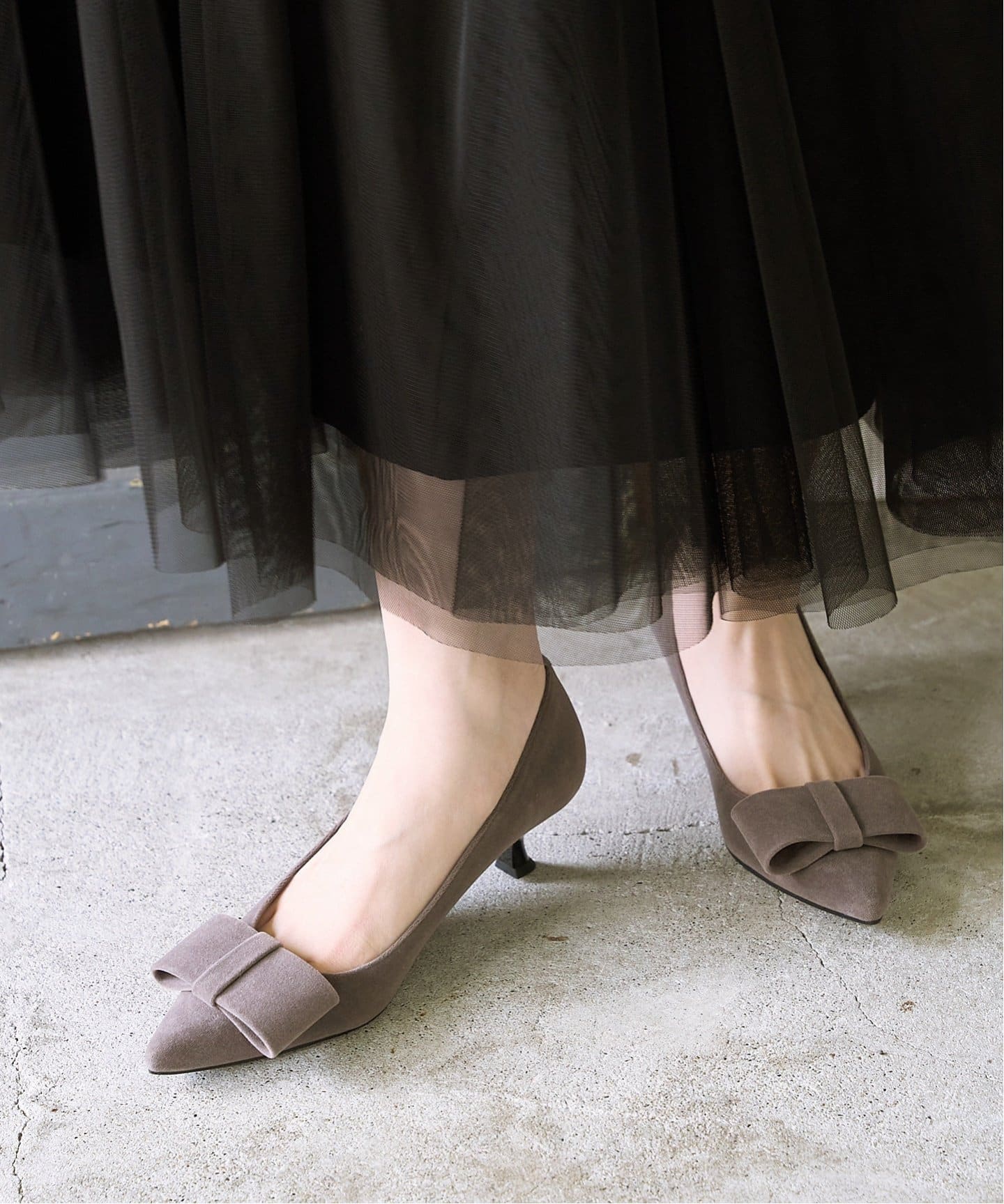 追加》4.5cmポインテッドプレートリボンパンプス（パンプス）｜LE