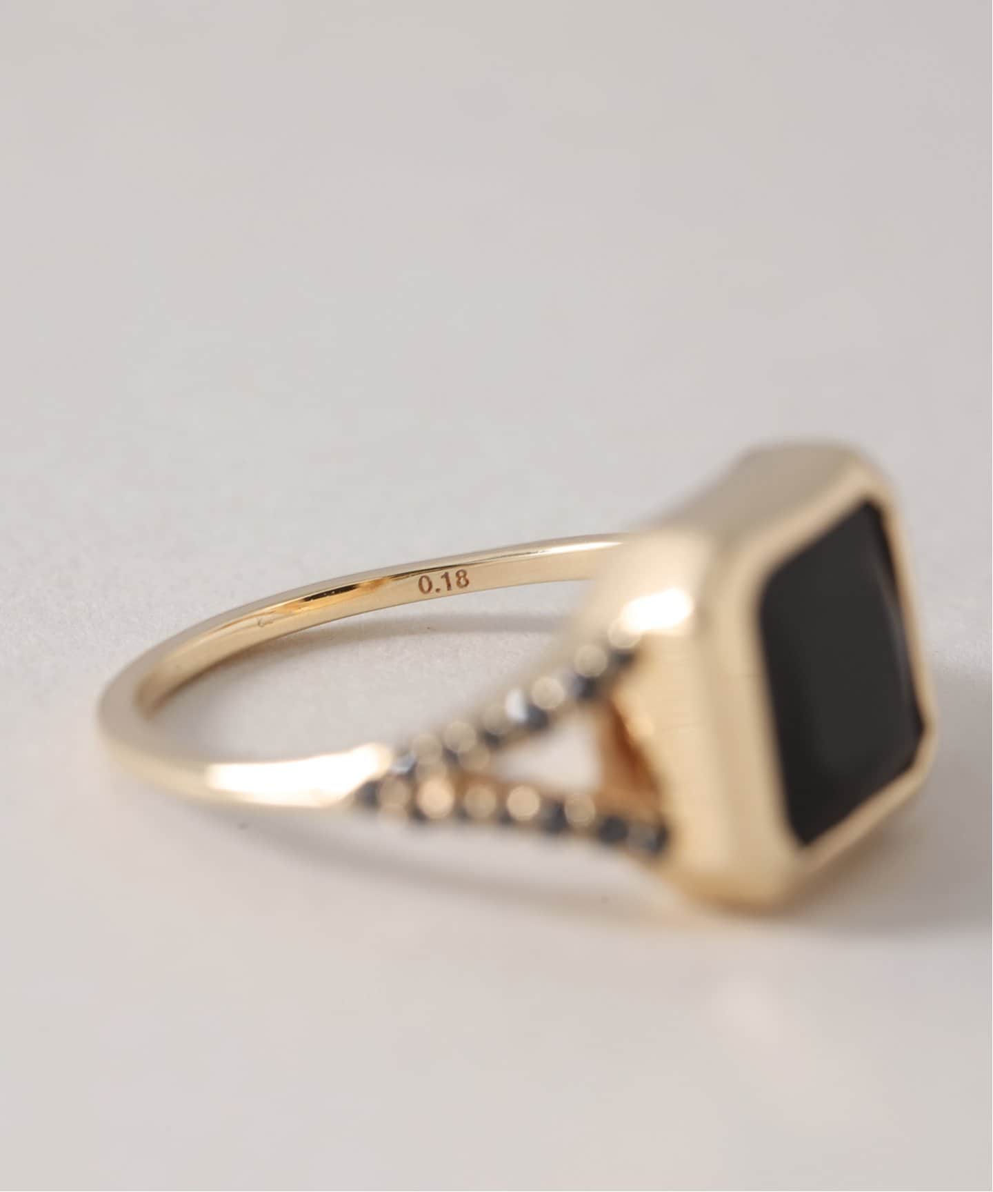 オニキス8角2ラインブラックダイヤリング K10（リング）｜Lilas（リラ