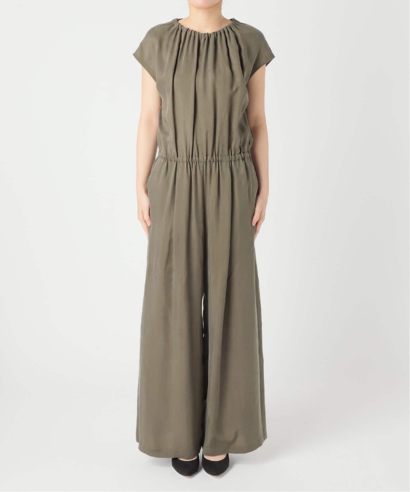 追加》キュプラギャザーネックオールインワン（つなぎ／オールインワン