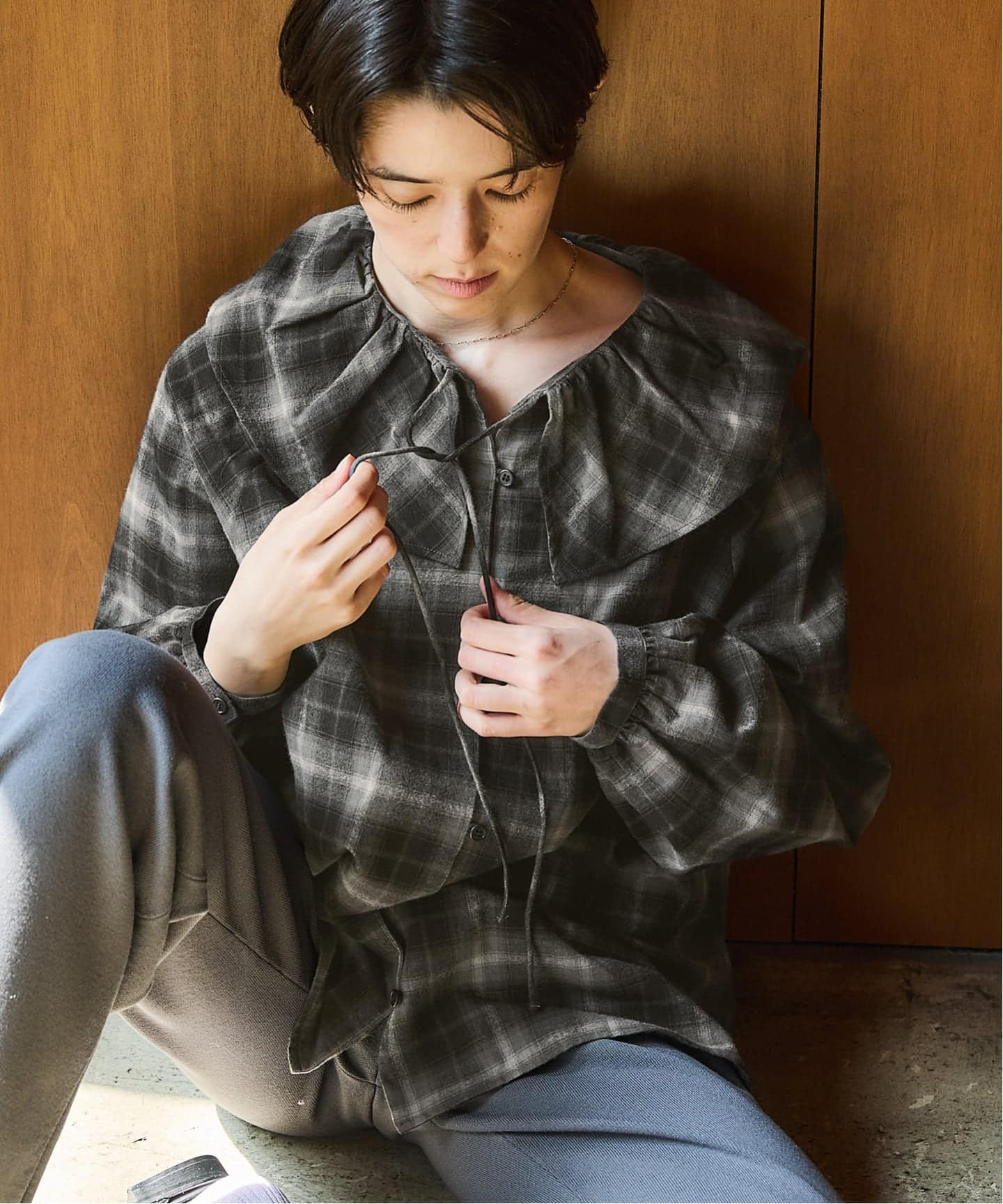 追加2》BLACK フリルチェックブラウス（シャツ／ブラウス）｜IENA