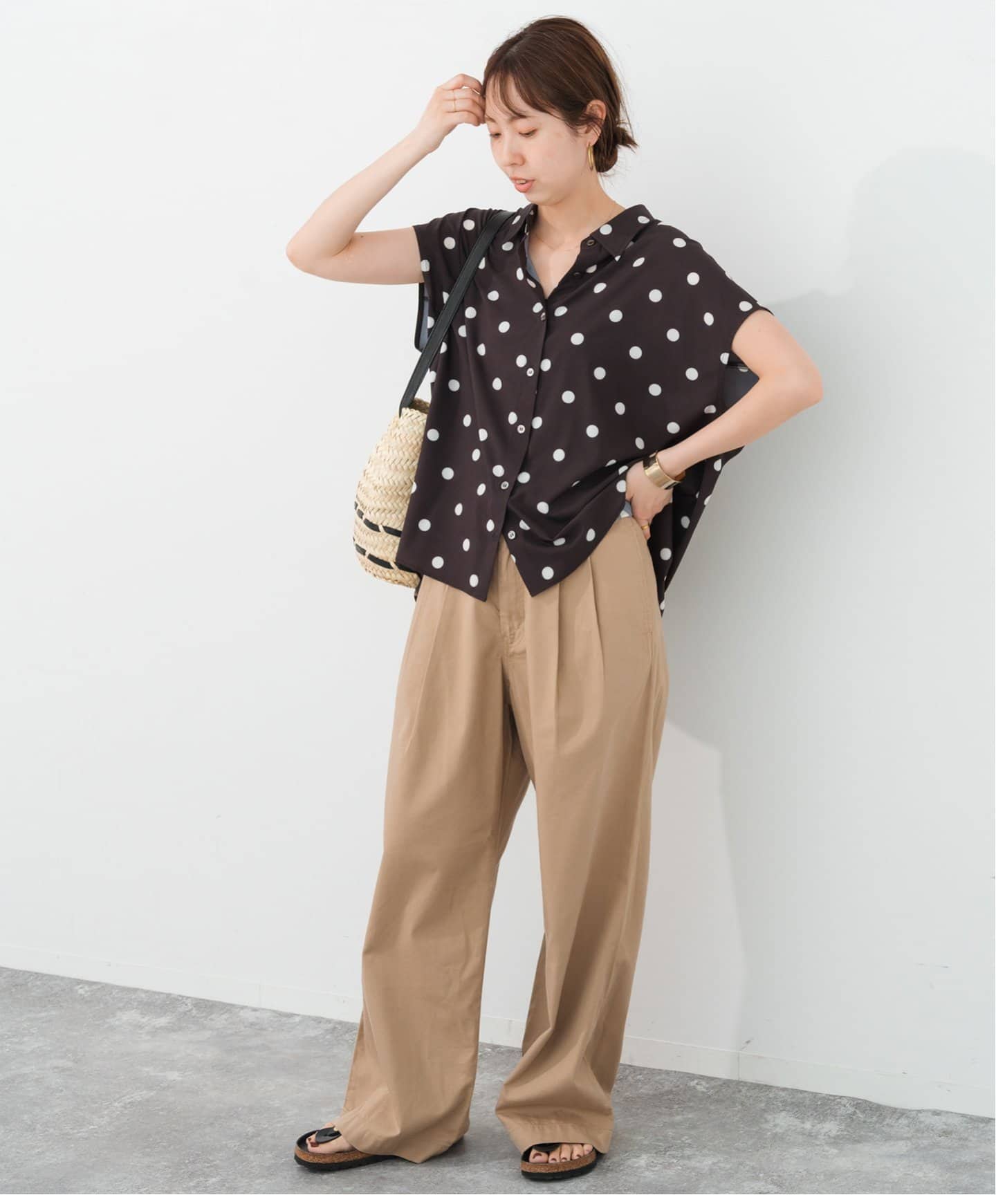 WEB限定3追加》ドットフレンチスリーブシャツ（シャツ／ブラウス