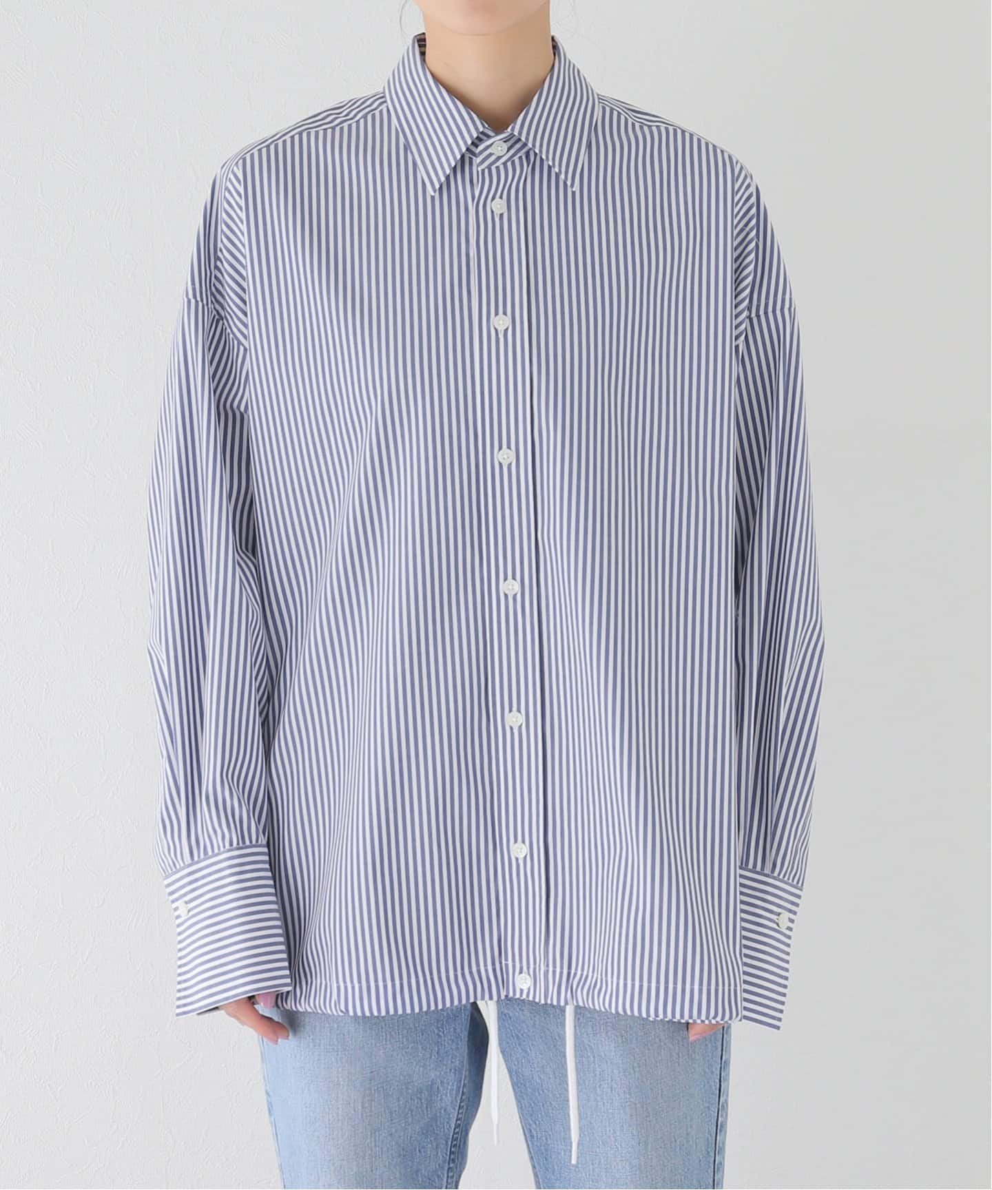 追加》CO/PEストライプヘムギャザーシャツ（シャツ／ブラウス）｜Spick