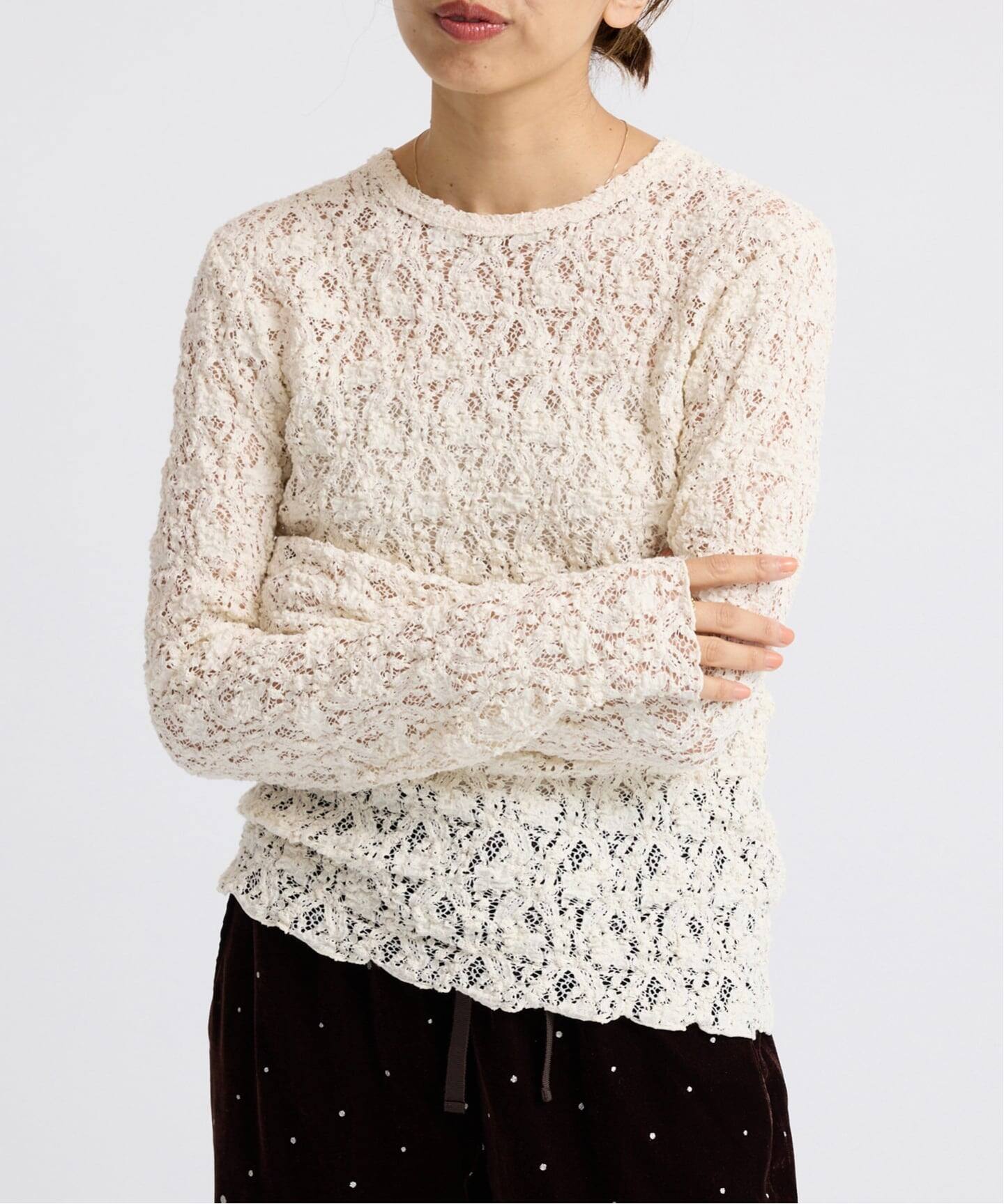 追加》Flowerストレッチレースプルオーバー（Tシャツ／カットソー