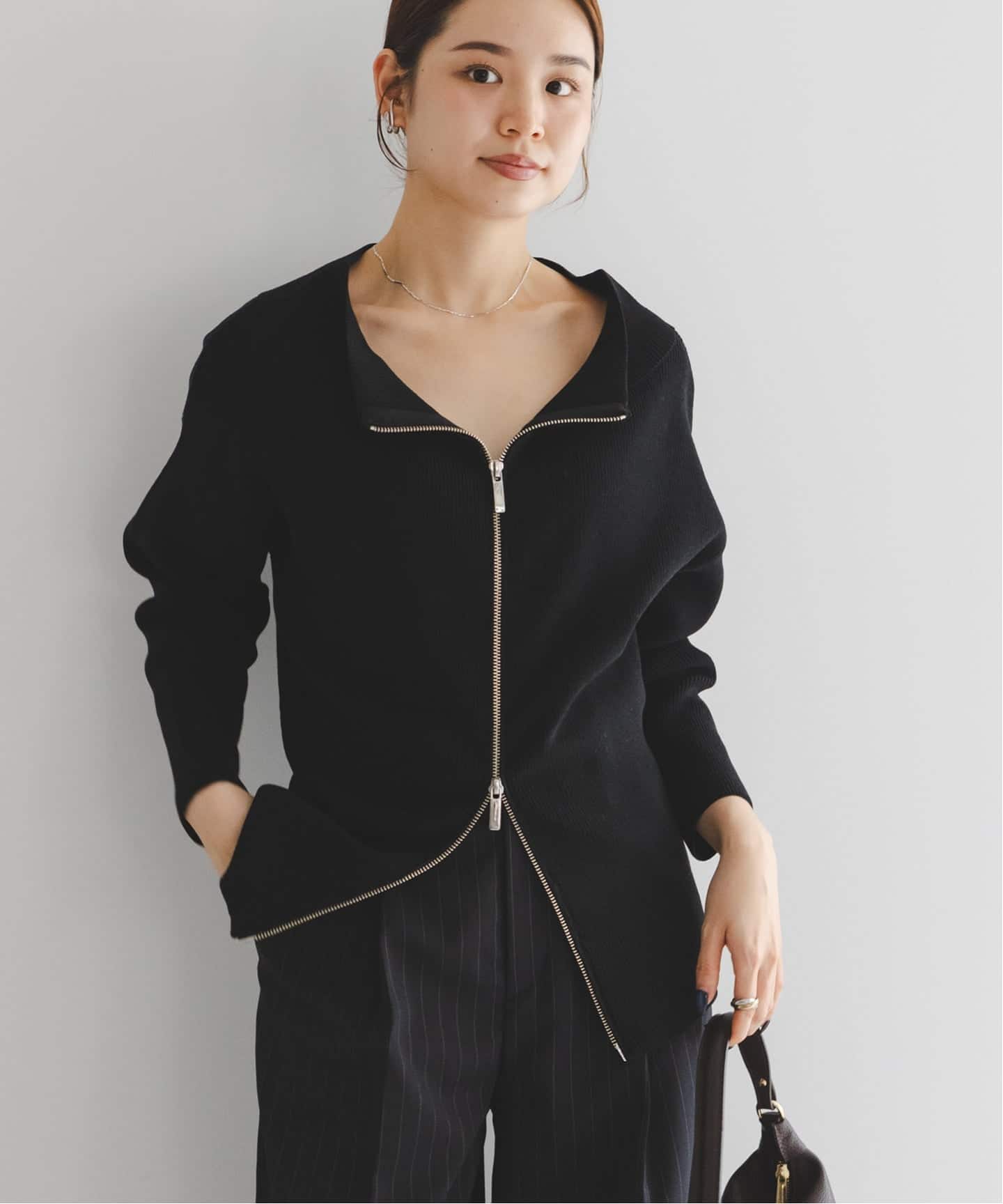 WEB限定追加》フロントジップボートネックニット（ニット／セーター