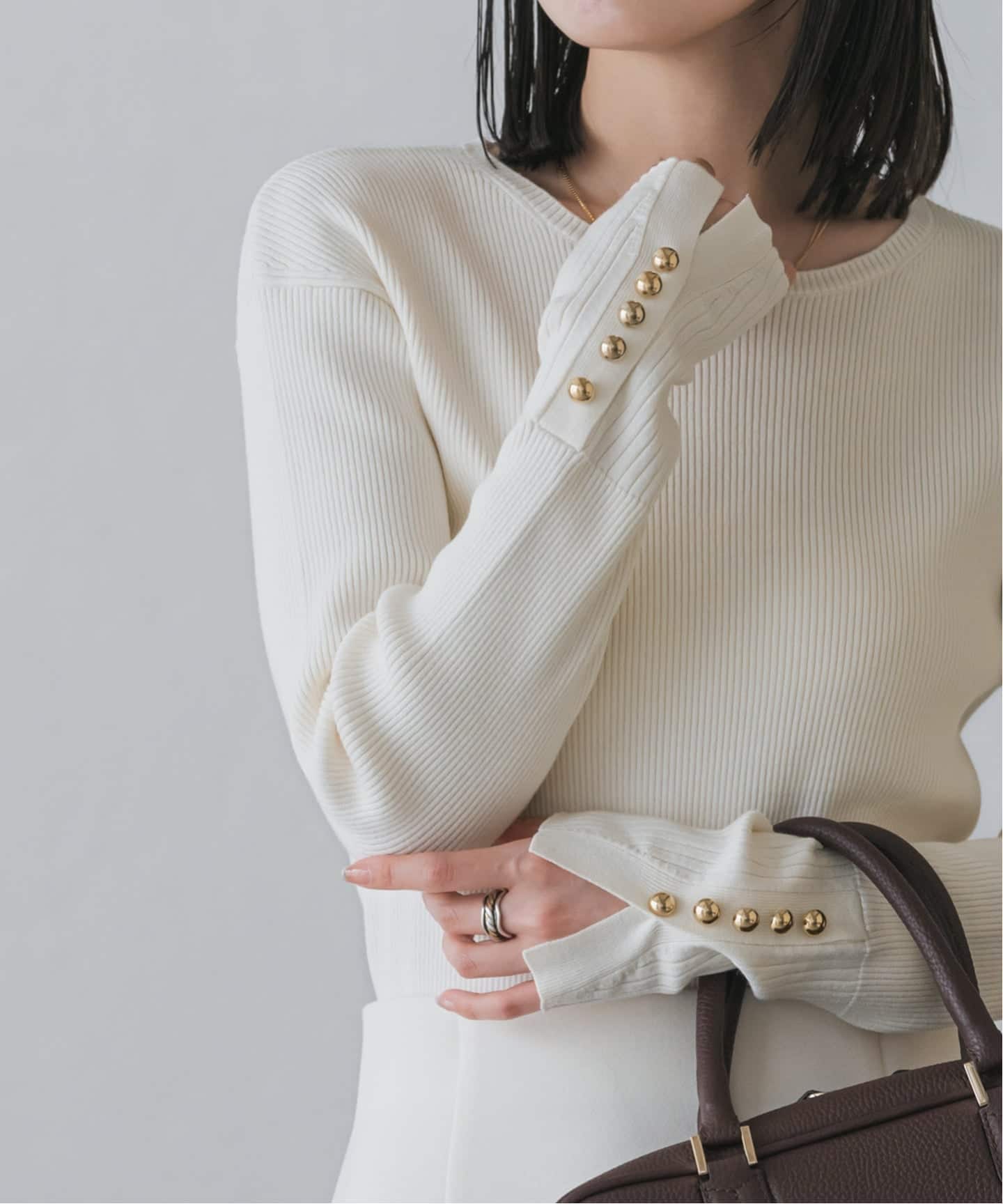 WEB＆日本橋店限定・追加》ボタンディテールタイトリブニット（ニット