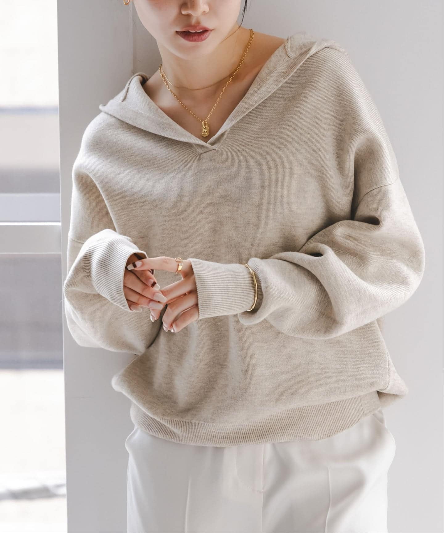 追加》接結タック編みフードプルオーバー2（ニット／セーター）｜NOBLE