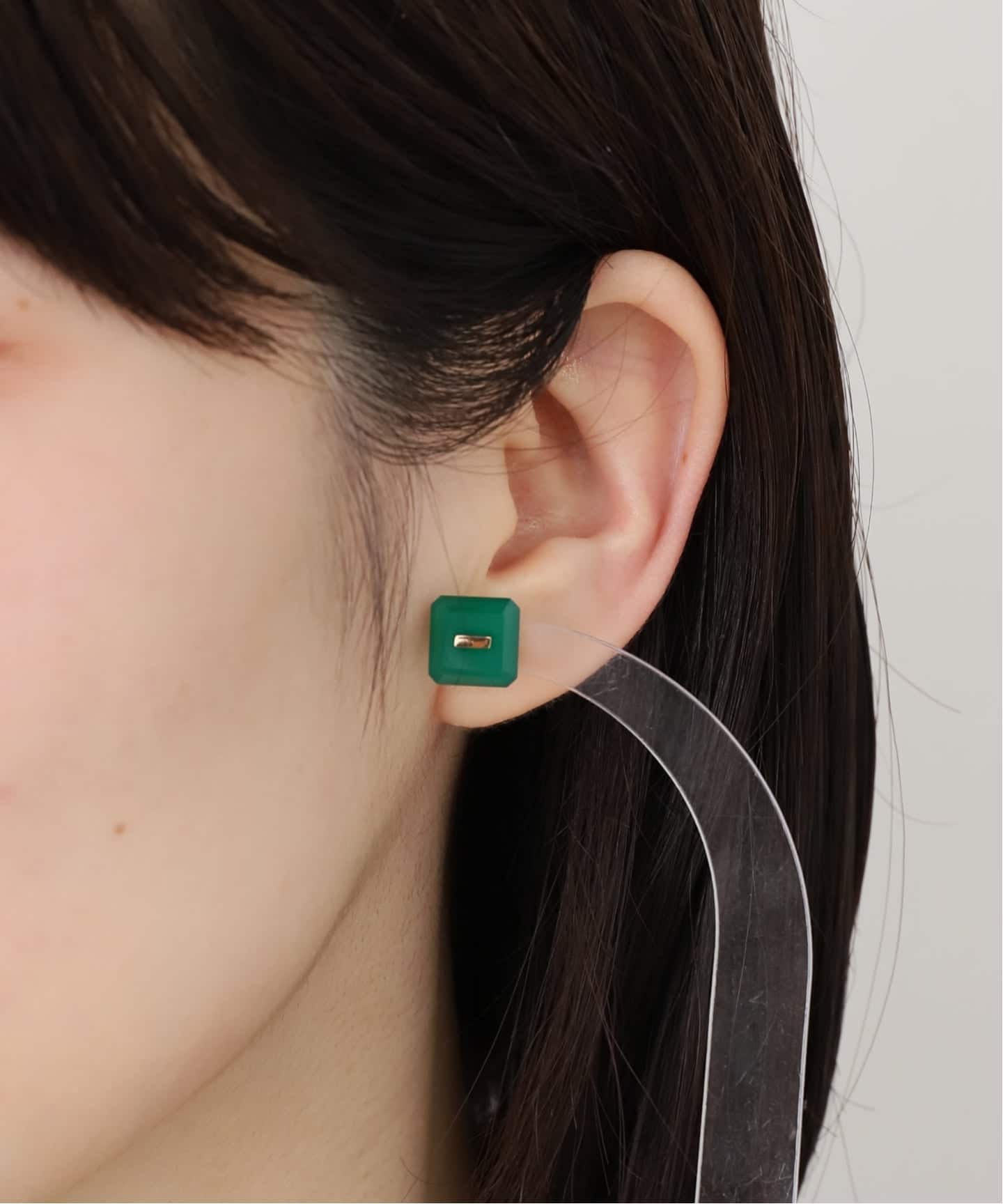 HIROTAKA/ヒロタカ】Bird of P Square Stud Green Aga：ピアス（片耳用