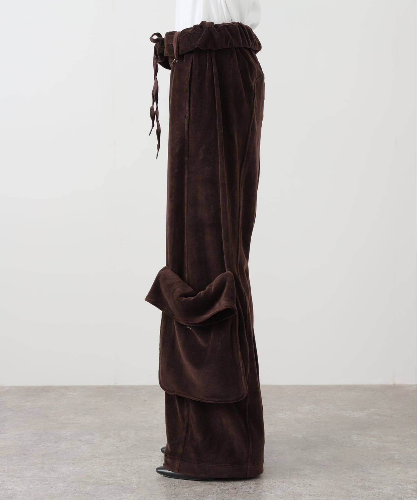 OPEN YY / オープンワイワイ】ROLLED WAIST VELOUR CARGO PANTS