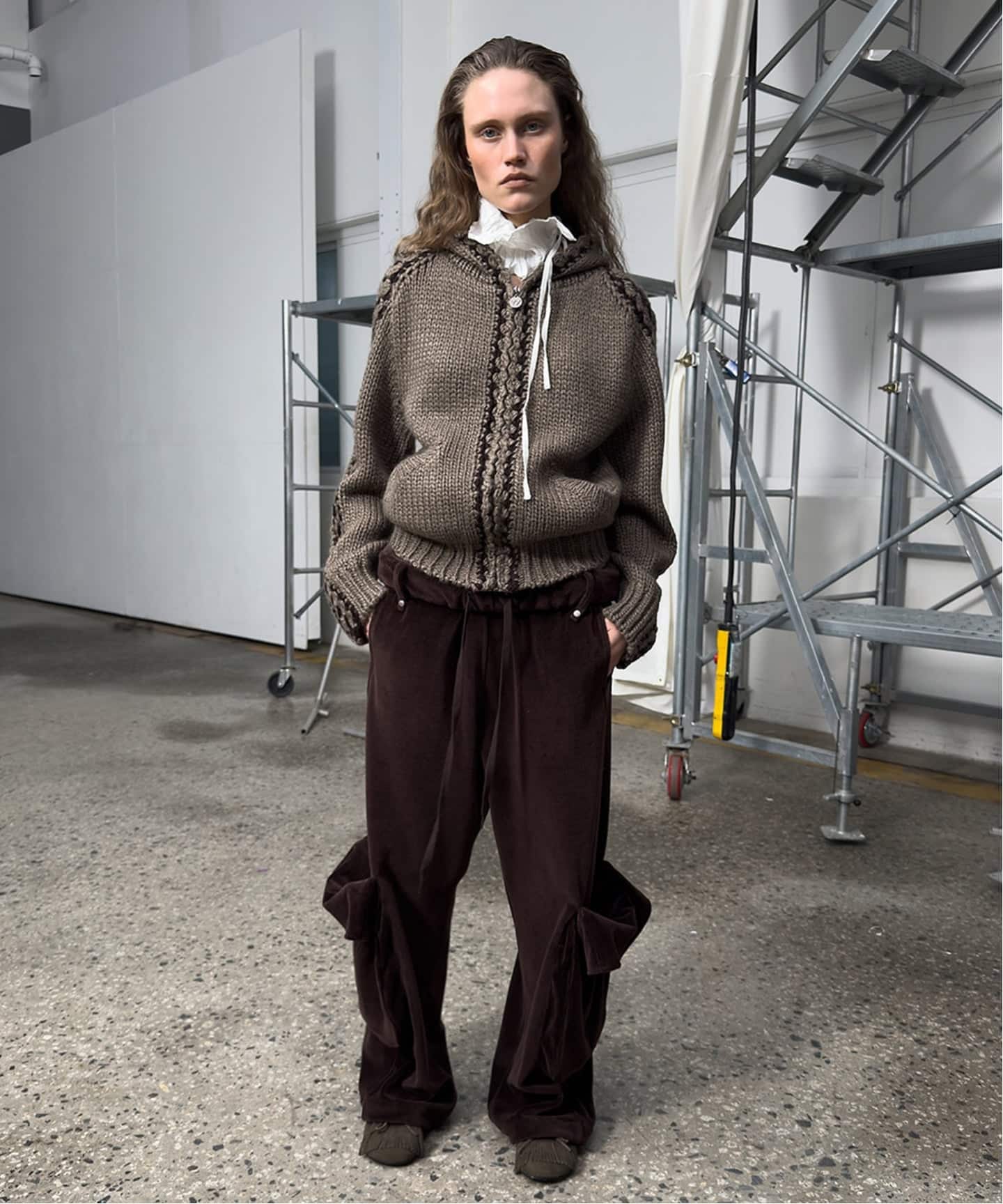 OPEN YY / オープンワイワイ】ROLLED WAIST VELOUR CARGO PANTS