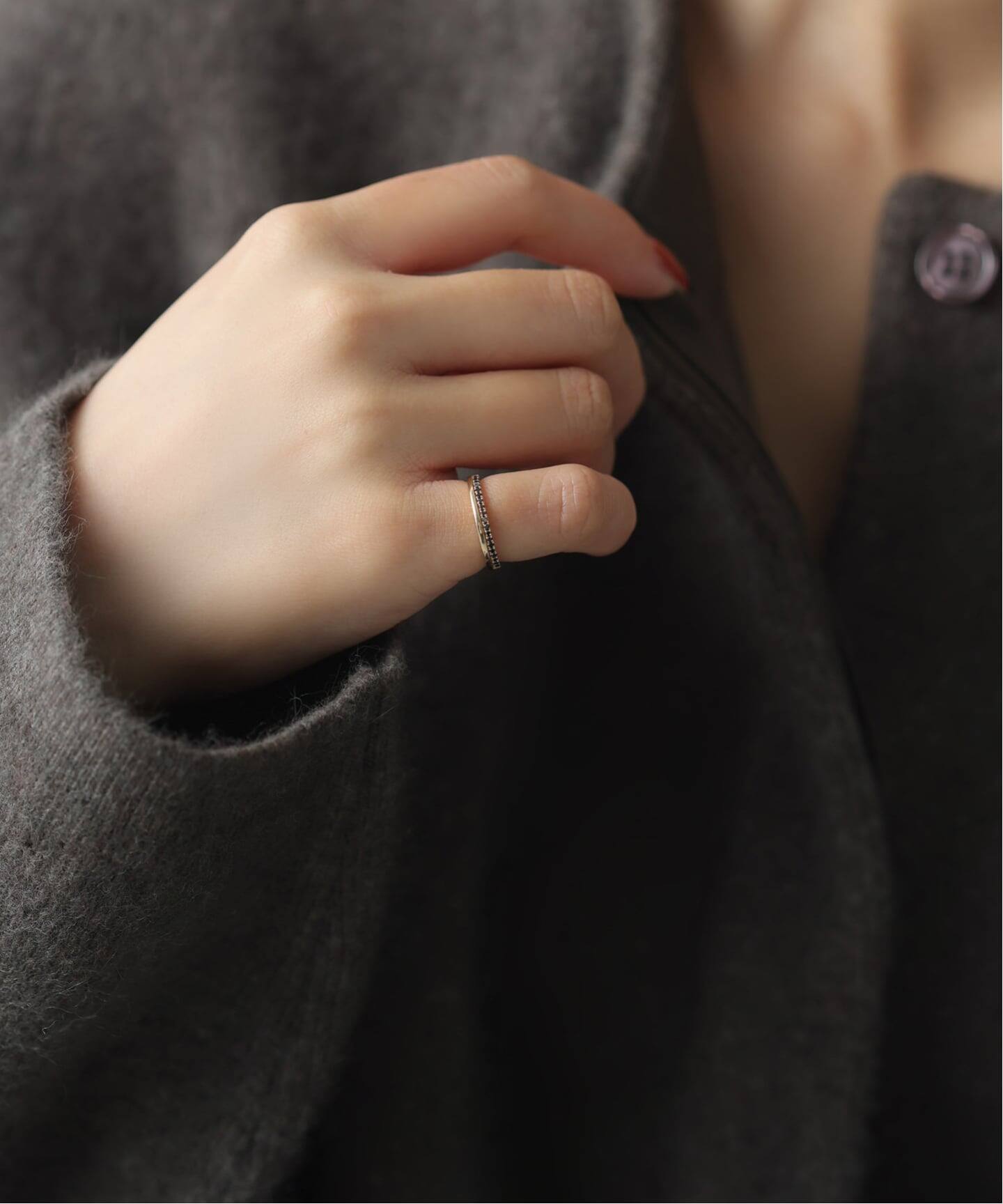 WEB限定》ダブルラインブラックダイヤピンキーリング K10（リング