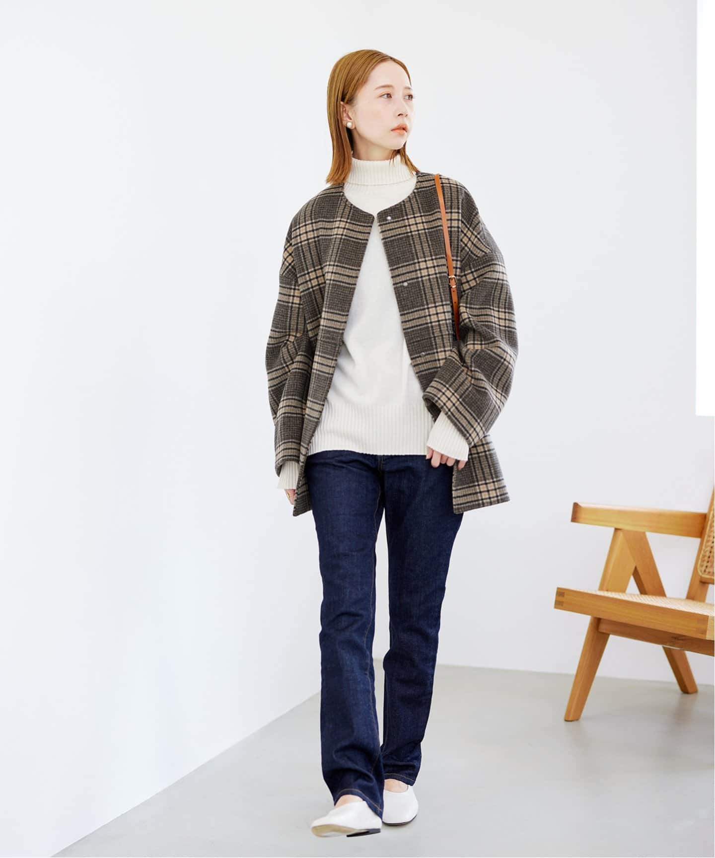 スーパー140ビーバーノーカラーショートコート（ノーカラーコート