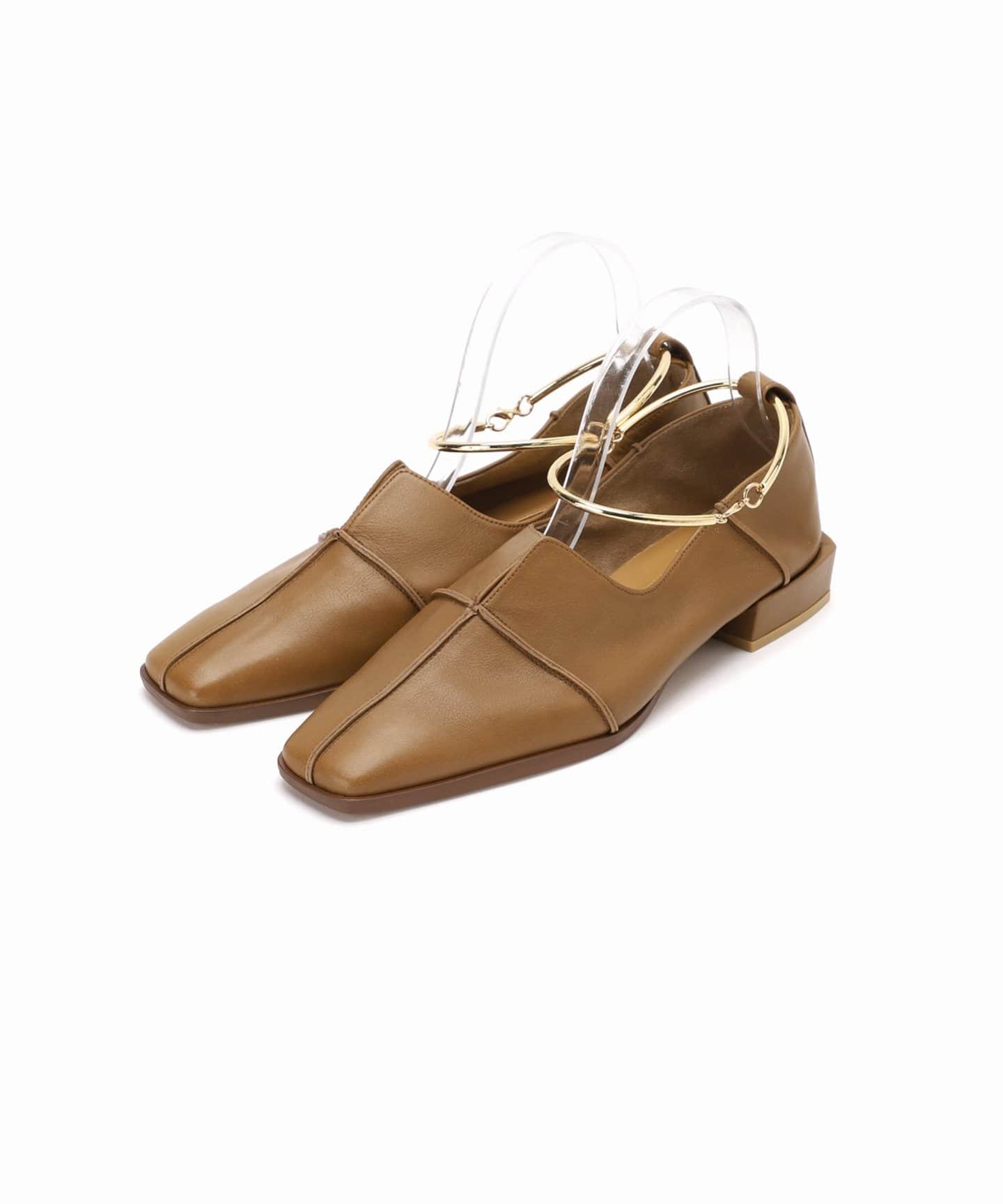 GRISEレザースクエアクロスシームアンクルフラット（フラットシューズ