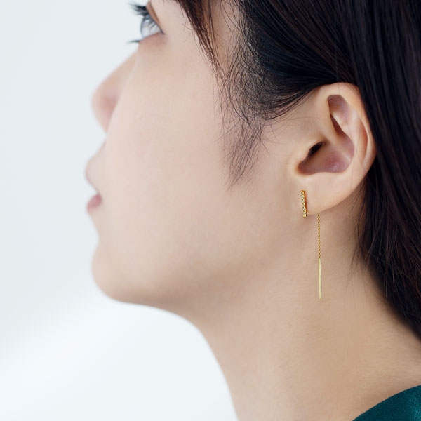 K18YG レクト ダイヤモンド バー アメリカン ピアス 片耳 (1個