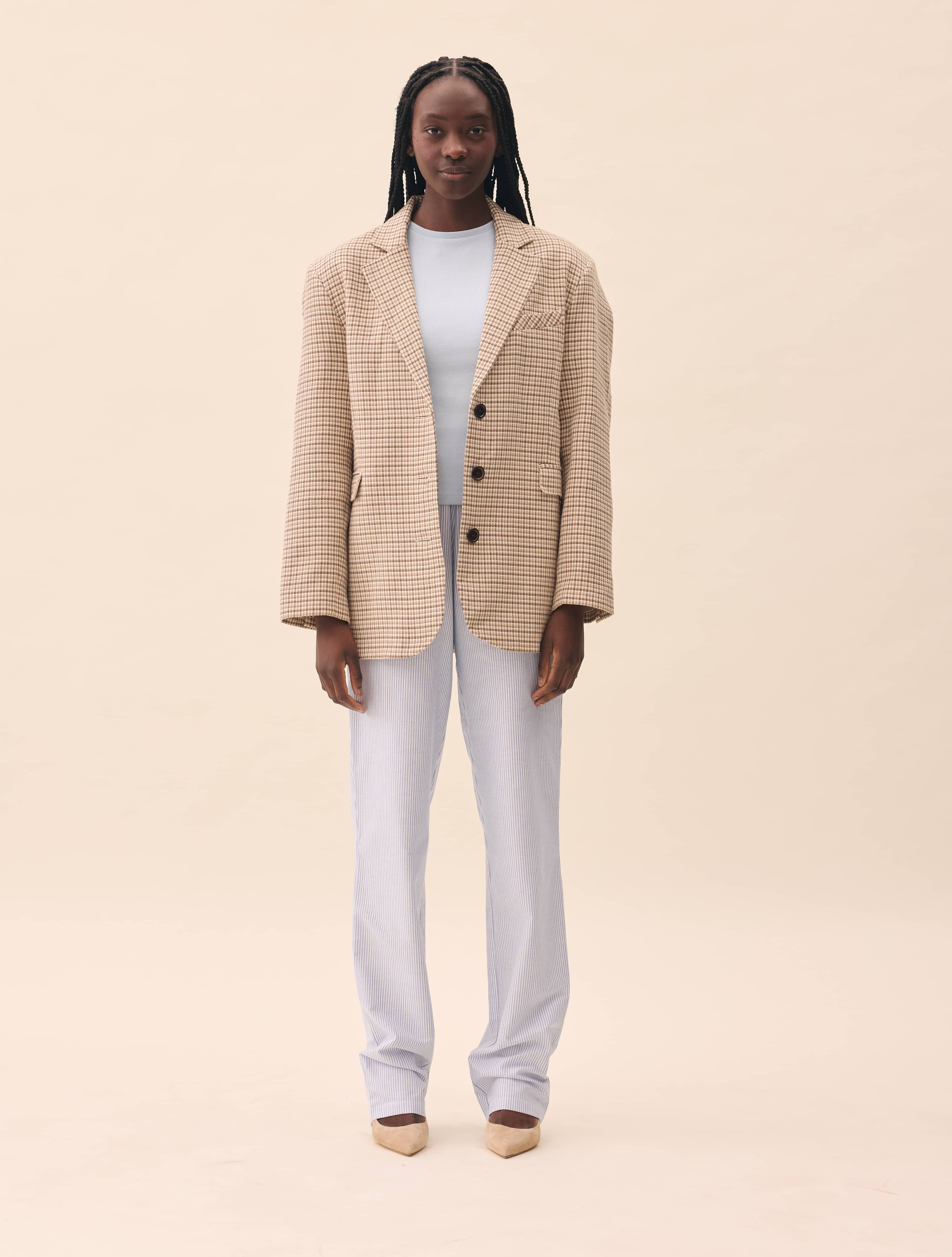 Weekend Blazer Checked Oat - Checked oat | Djerf Avenue