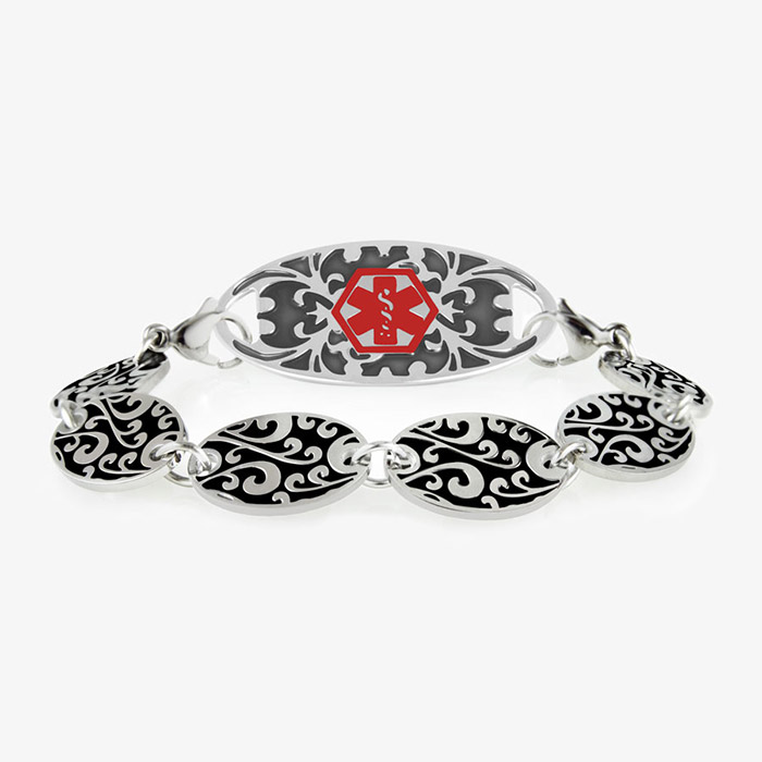 Floral Antique Stainless Medical ID Bracelet | Lauren's Hope