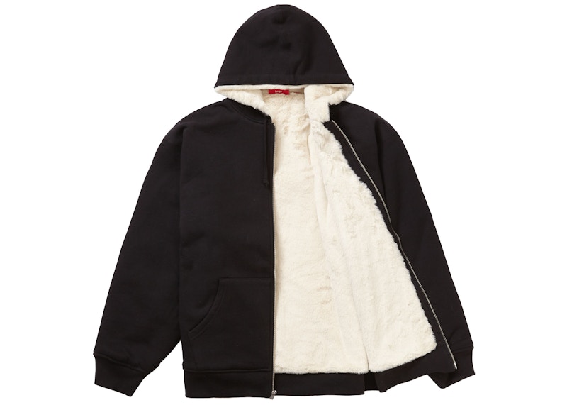 Buy Supreme Faux Fur Lined Zip Up Hooded Sweatshirt Black - Novelship