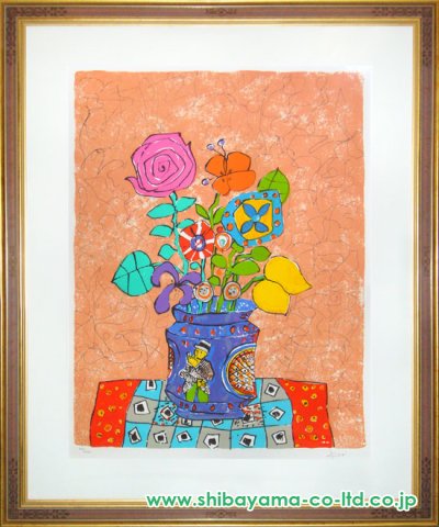 ポール・アイズピリ「ピンクバックの花」リトグラフ :: 絵画買取・販売