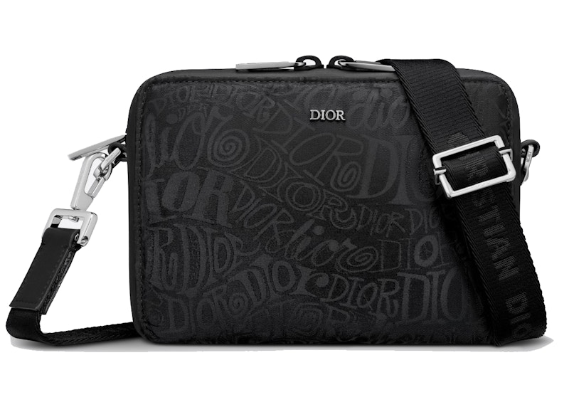 Dior And Shawn Pouch with Strap Nylon Jacquard Black in Nylon