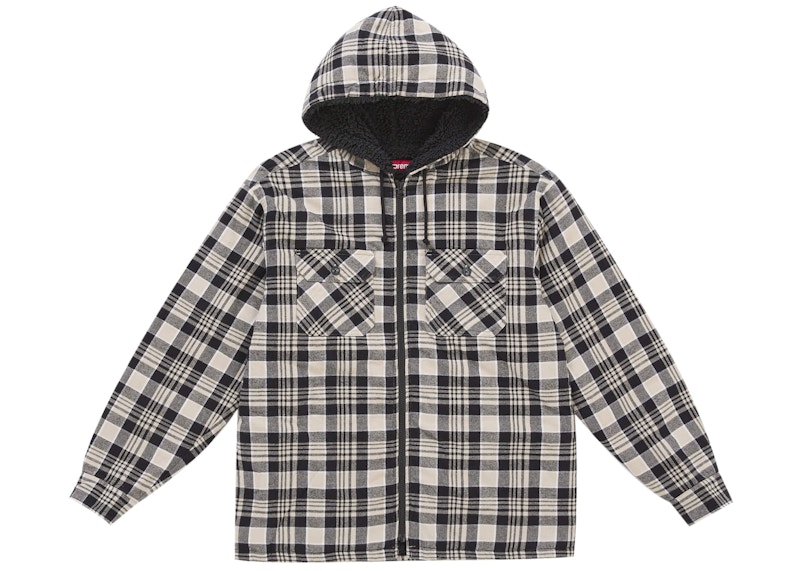 Supreme Lined Zip Up Hooded Flannel Shirt White Men's - FW25 - US
