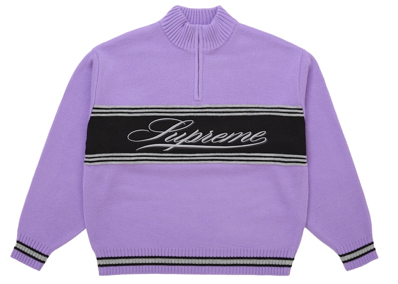Supreme Script Stripe Half Zip Sweater Purple Men's - FW25 - US