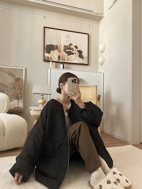 ニュアンス柄キルティングブルゾンコートを使った人気ファッション