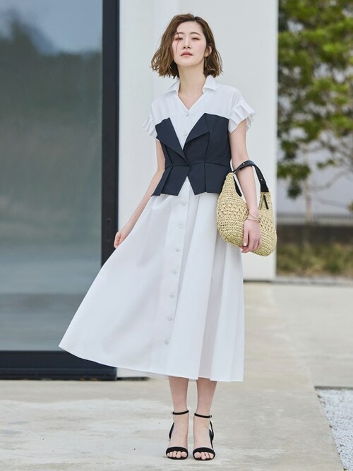 セール】洗える ｜ ビスチェ 風 バイカラー シャツワンピース