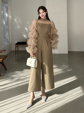 LEJA】ボリュームチュールスリーブオールインワンパンツドレス 2点