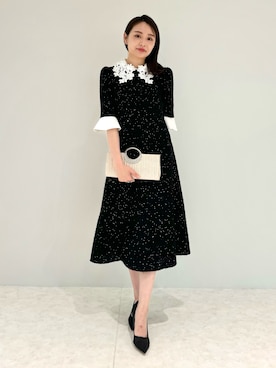 LEJA】花柄レースカラースパンコール刺繍Aラインフレアドレス