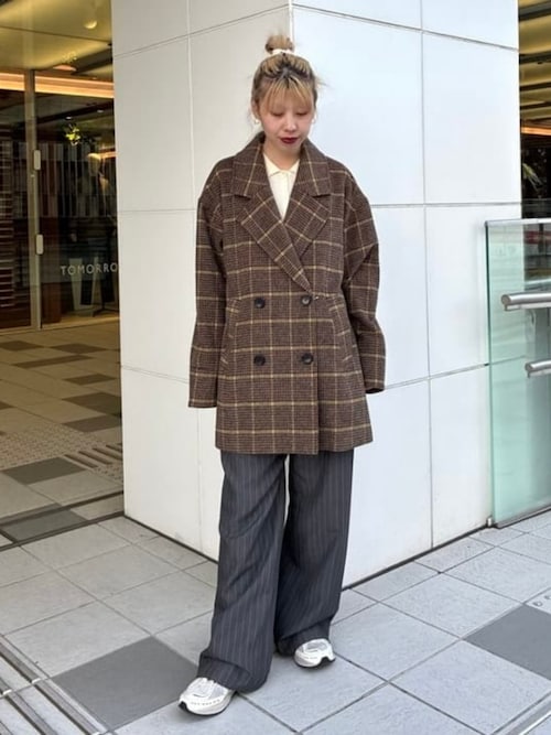 セール】チェック ビーバー ダブル ハーフコート（ステンカラーコート