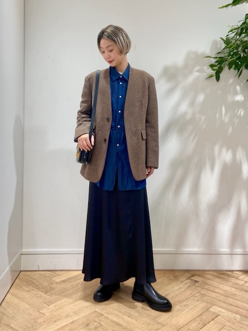 セール】アルパカヘリンボーン カラーレスジャケット（ノーカラー