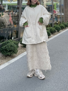 ニュアンス柄キルティングブルゾンコートを使った人気ファッション