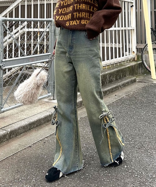 CIAOPANIC（チャオパニック）の「裾リボンハイウエストフレアデニム