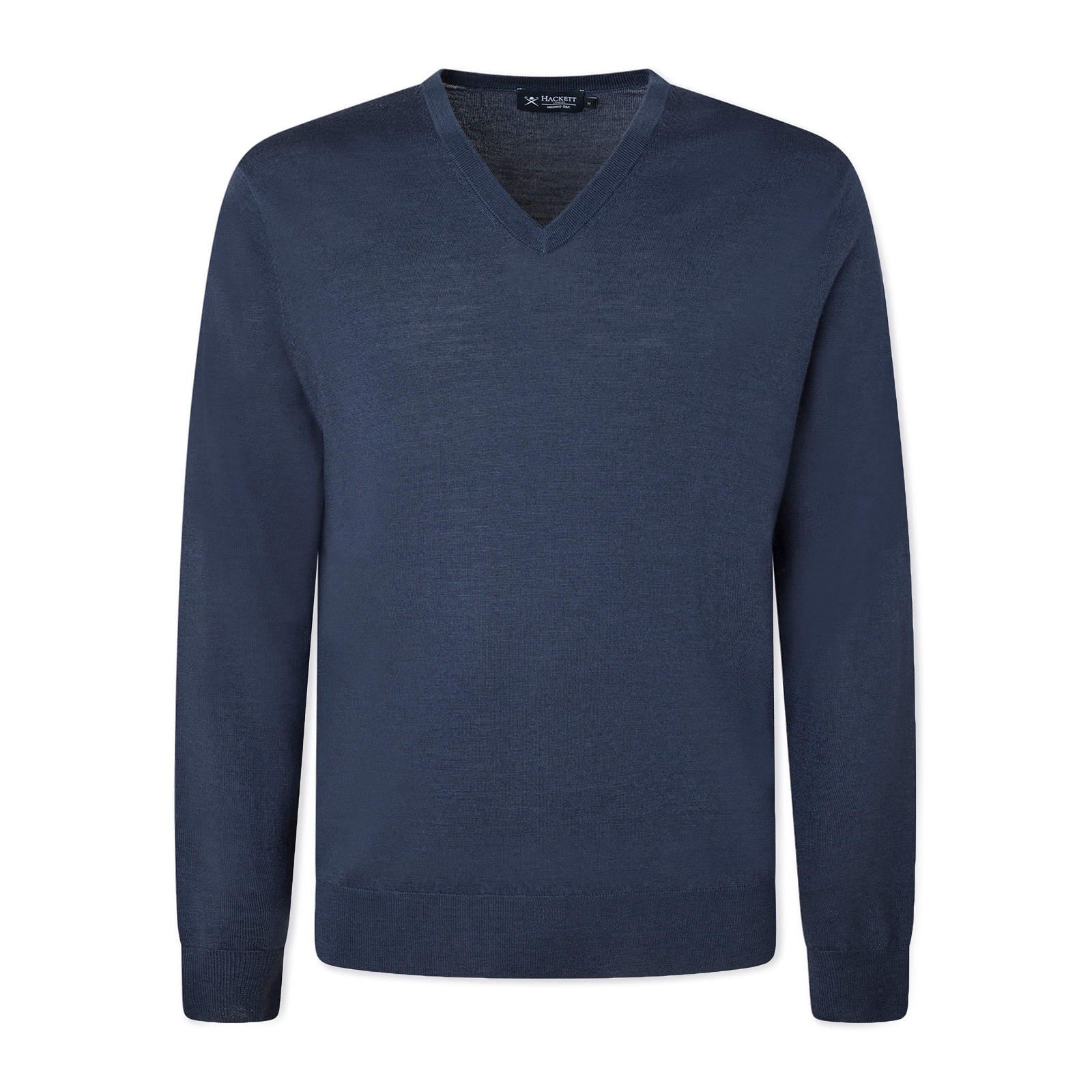 Buy Men Navy Merino-Silk V-Neck Jumper Online at The Collective