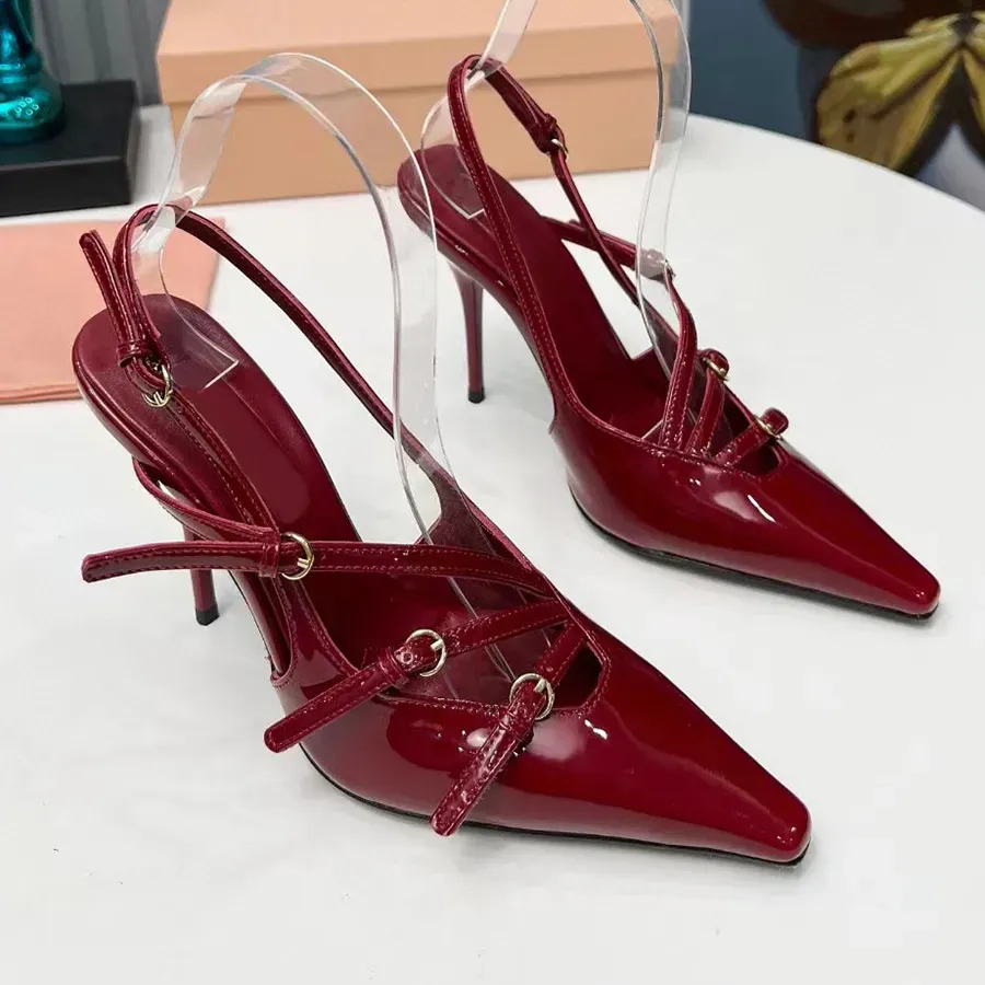 Elegant Burgundy Slingback Stiletto Heels: Pointed-Toe Sandals for