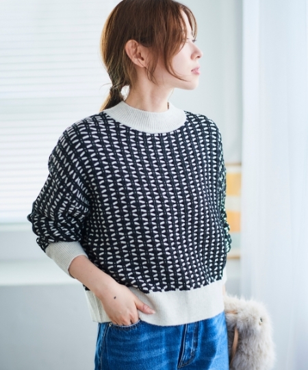 手洗い可能》交差編みバイカラーニットプルオーバー/le.coeur blanc