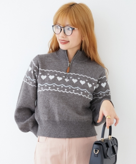 ハートジャカードハーフジップニット/MAJESTIC LEGON(マジェスティック