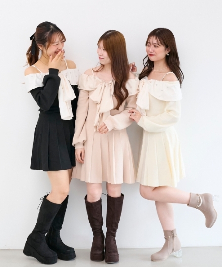 フロントビッグリボンニットミニワンピ/MAJESTIC LEGON