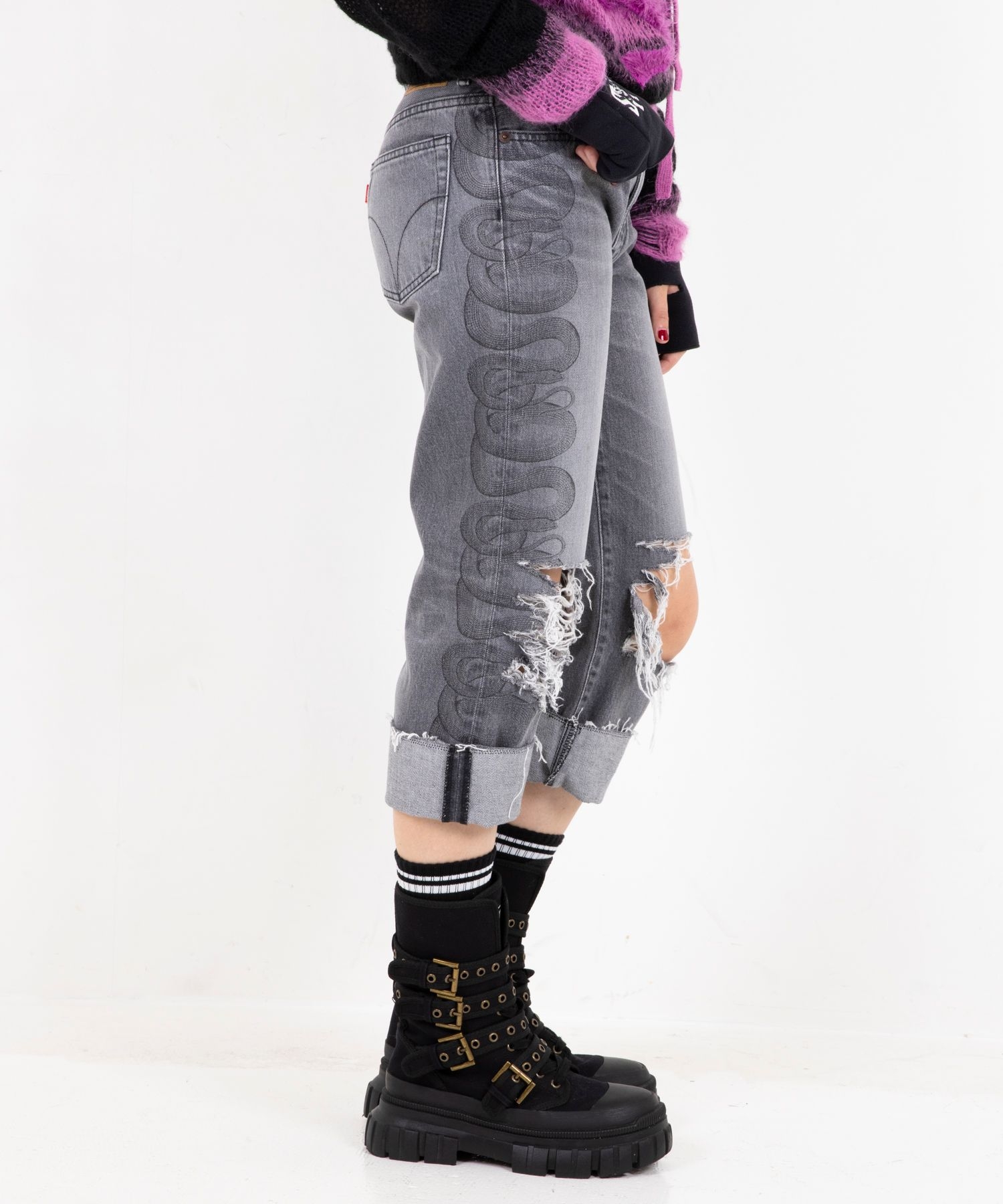 SNAKE LOOP 8分丈クラッシュデニムパンツ|HYSTERIC GLAMOUR WOMEN