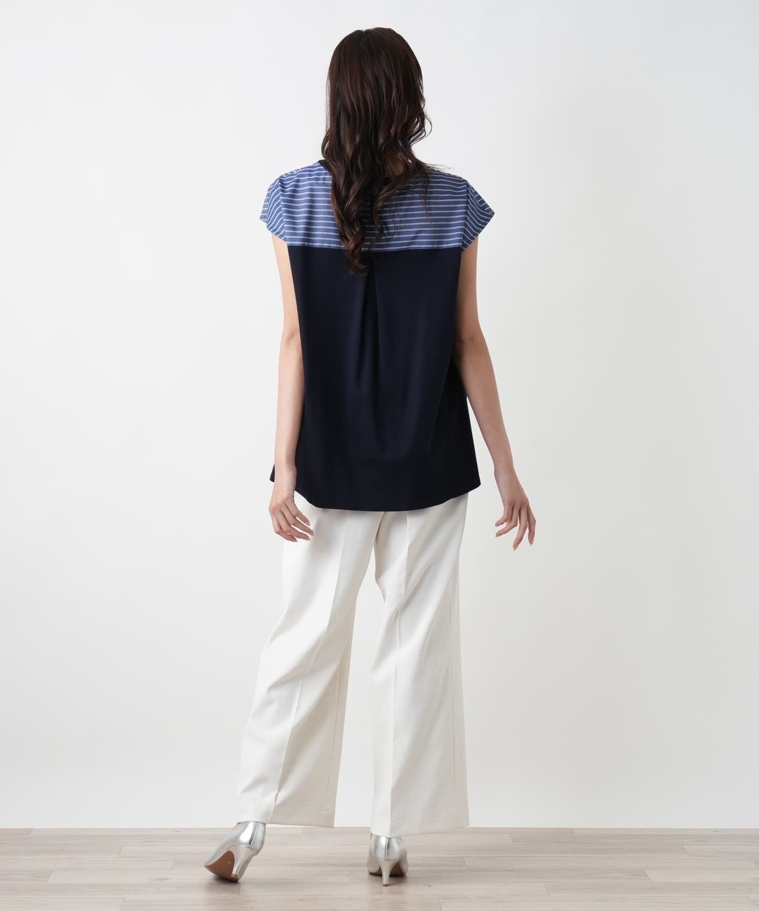 店舗人気】【ウォッシャブル】ストライプ切替カットソー|レリアン