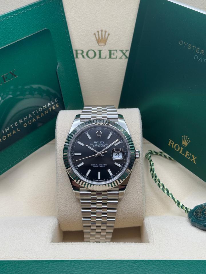 Rolex Datejust 41 Black Stick Dial Fluted Bezel Jubilee Bracelet