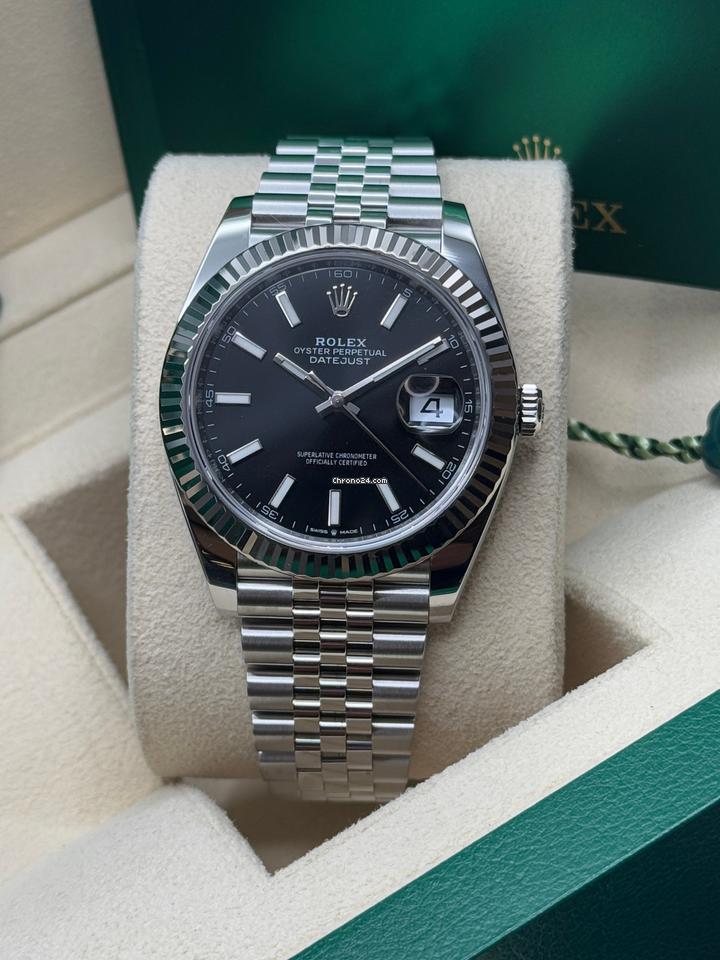 Rolex Datejust 41 Black Stick Dial Fluted Bezel Jubilee Bracelet