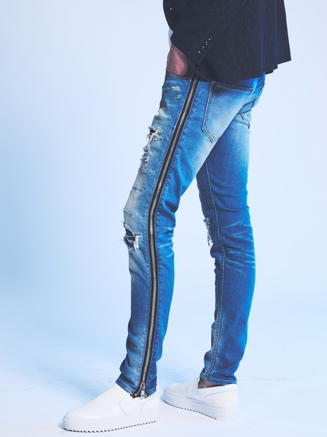 サイドジップ】ダメージ スキニー デニム【予約】｜5351POUR LES