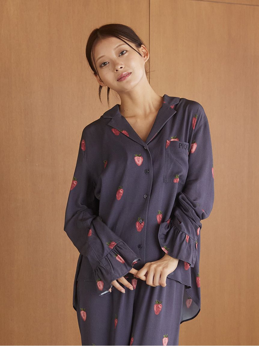 ストロベリー柄ツイルシャツ(シャツ)｜ルームウェア・パジャマ通販の