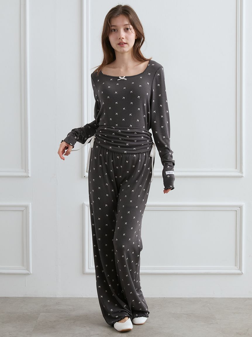 針抜きリボン柄ロングパンツ(ロングパンツ)｜ルームウェア・パジャマ