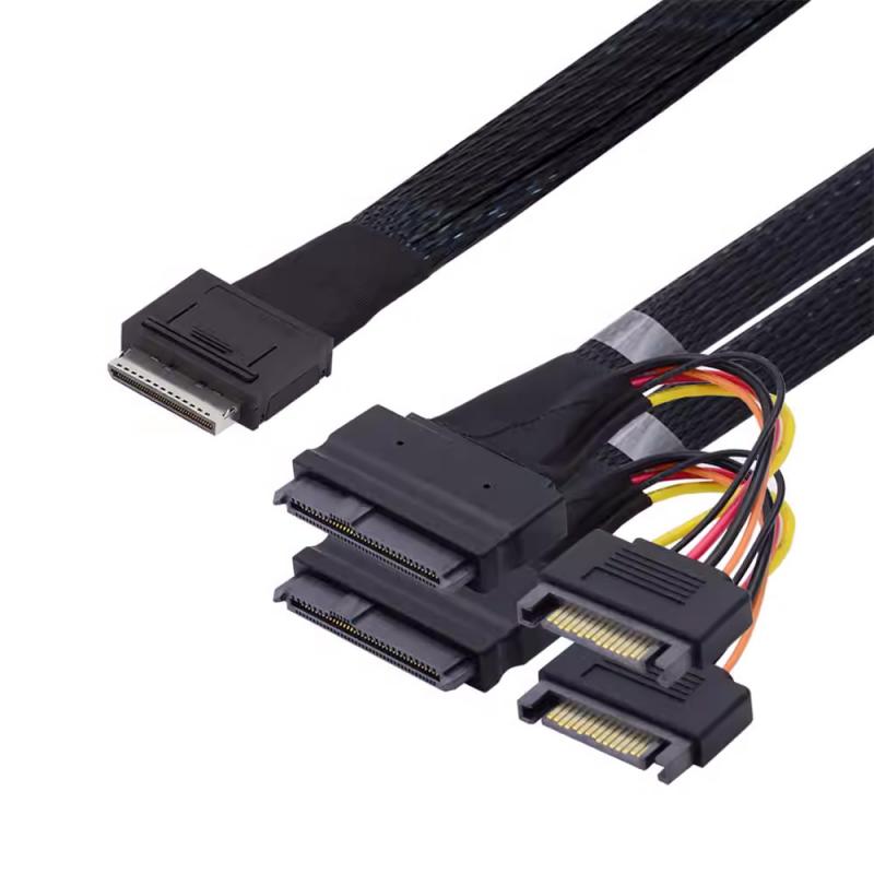 OCuLink SFF-8611 8i - 2x U.2 SFF-8639 (15P SATA 電源 Y ケーブル付き)