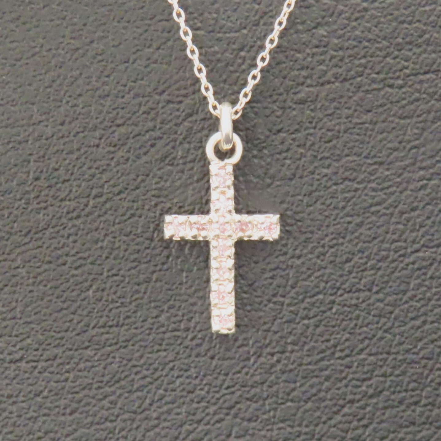 クロスネックレス シルバー925 ピンク キュービックジルコニア 十字架