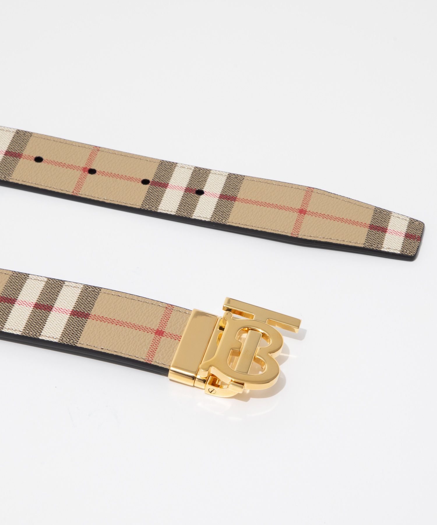 Burberry チェック柄 ベルト ゴールドバックル リバーシブル チェック