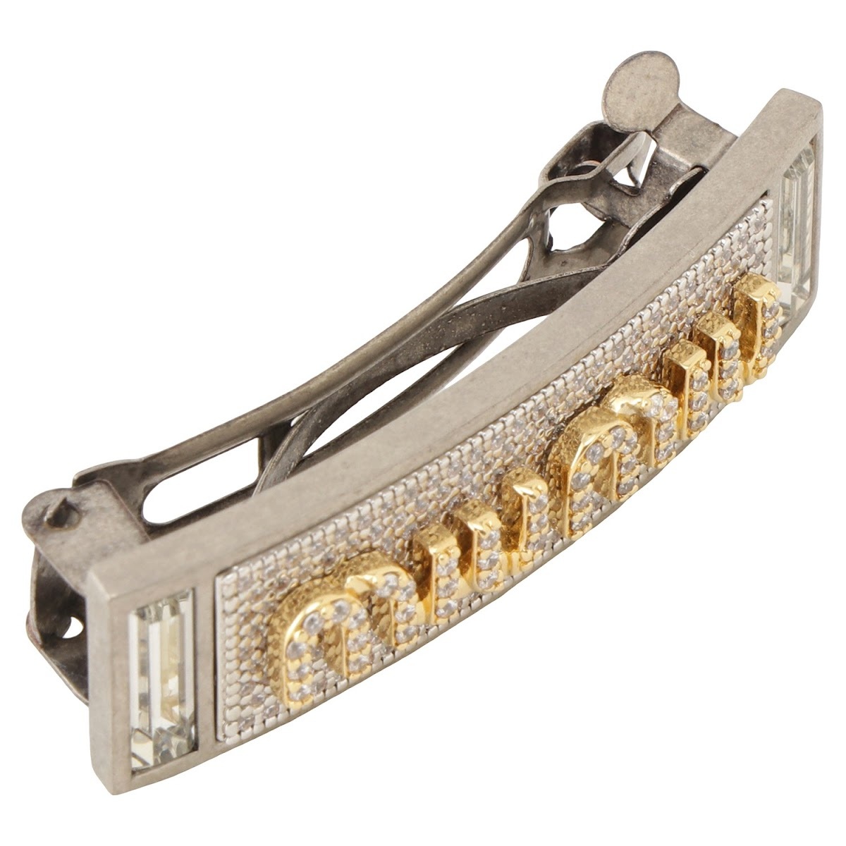 ミュウミュウ MIUMIU バレッタ 5JF113 2DTH F02NT ロゴ パヴェ