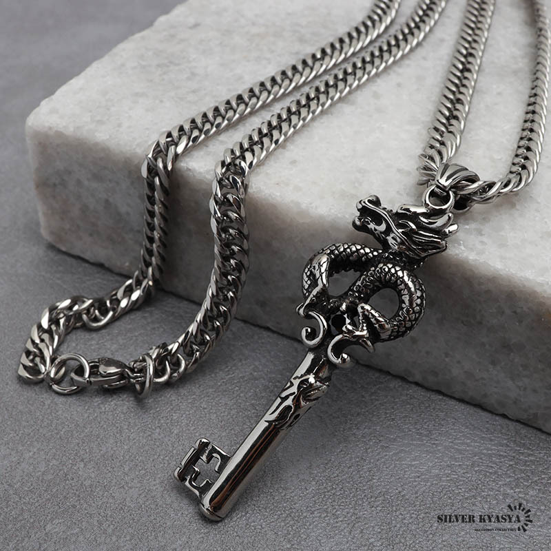 ステンレス ドラゴンキーネックレス ダブル喜平チェーンネックレス 鍵