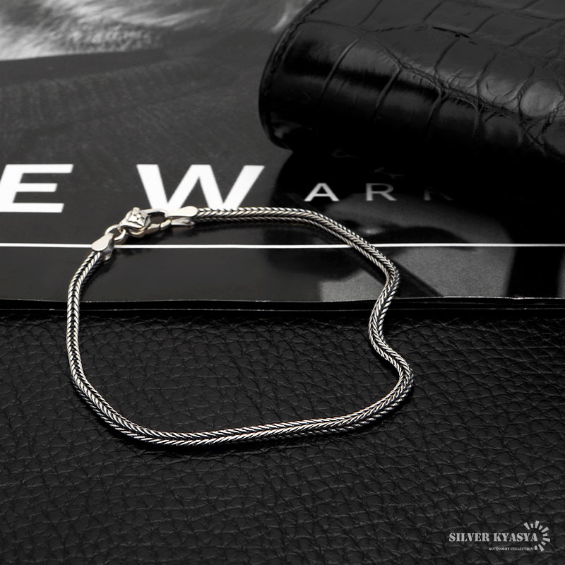 シルバー925 編み込みブレスレット 幅2mm メンズブレスレット チェーン